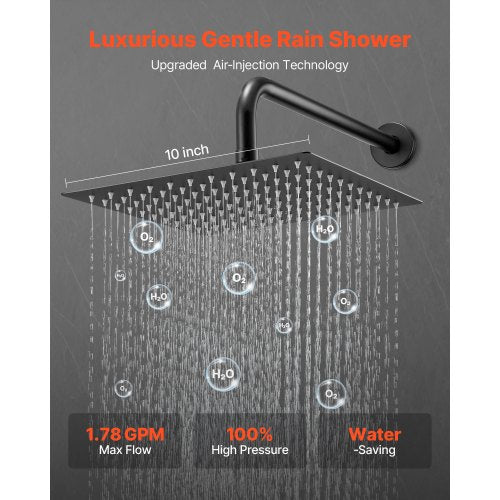 Shower mixer set 10" square rain shower head and hand shower set matte black