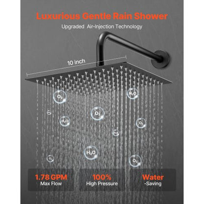 Shower mixer set 10" square rain shower head and hand shower set matte black