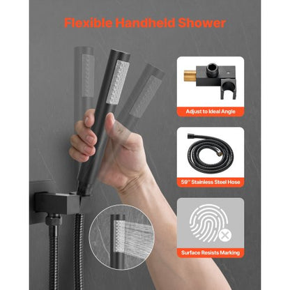 Shower mixer set 10" square rain shower head and hand shower set matte black