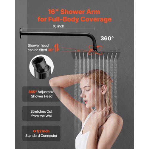 Shower mixer set 10" square rain shower head and hand shower set matte black