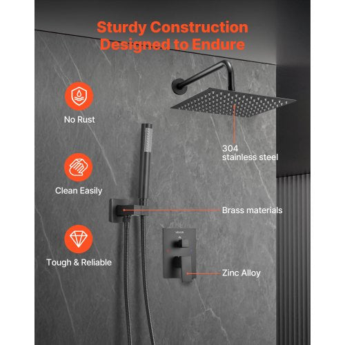 Shower mixer set 10" square rain shower head and hand shower set matte black