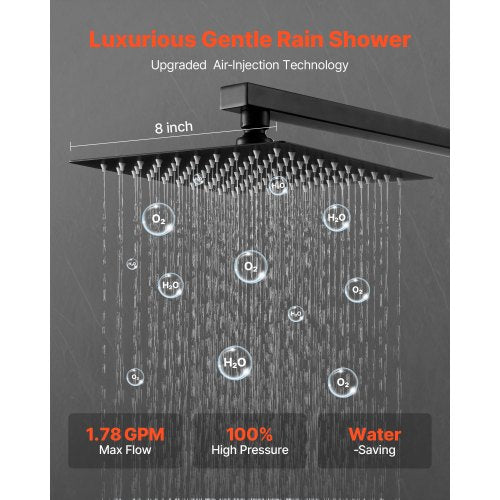 Shower mixer set 20 cm square rain shower head and hand shower set matte black
