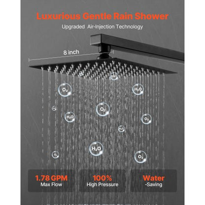 Shower mixer set 20 cm square rain shower head and hand shower set matte black