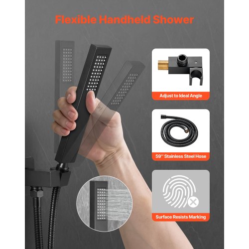 Shower mixer set 20 cm square rain shower head and hand shower set matte black