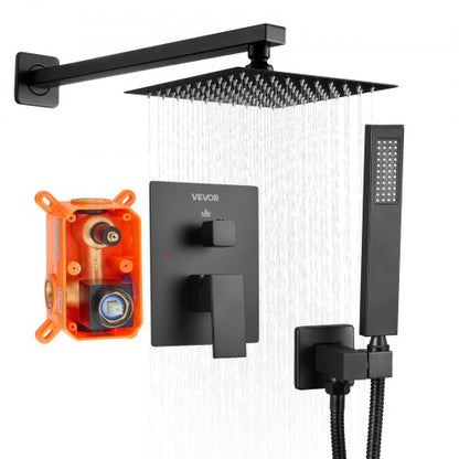 Shower mixer set 20 cm square rain shower head and hand shower set matte black