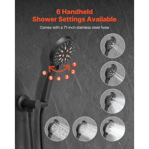 Brausebatterie-Set 30 cm rund Regendusche Kopfbrause und Handbrause Set matt schwarz