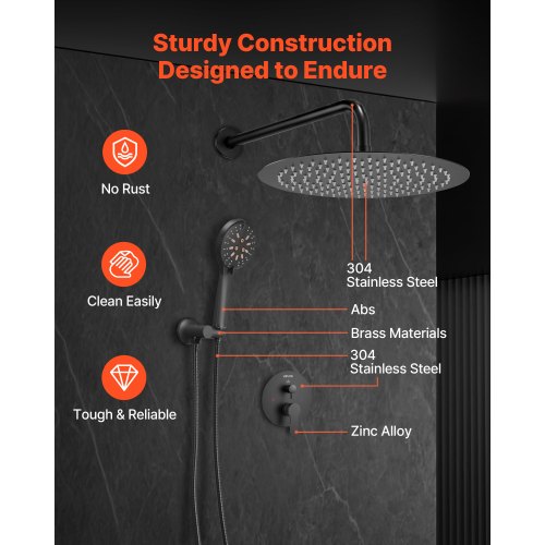Brausebatterie-Set 30 cm rund Regendusche Kopfbrause und Handbrause Set matt schwarz