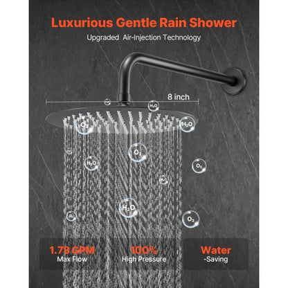 Shower mixer set 20 cm round rain shower head and hand shower set matte black | EU