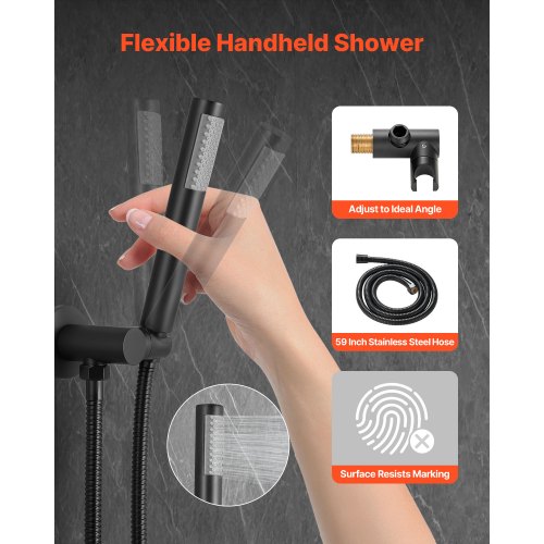 Shower mixer set 20 cm round rain shower head and hand shower set matte black | EU