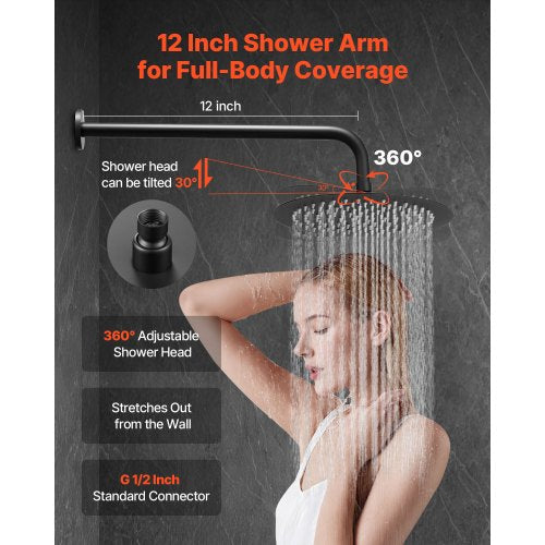 Shower mixer set 20 cm round rain shower head and hand shower set matte black | EU