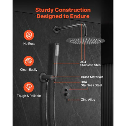 Shower mixer set 20 cm round rain shower head and hand shower set matte black | EU