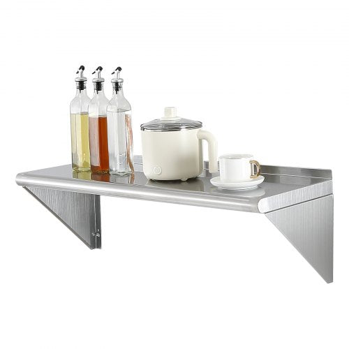 12" x 36" Stainless Steel Shelf, Wall Mounted Floating Shelving with Brackets, 250 lbs Load Capacity Commercial Shelves, Heavy Duty Storage Rack for Restaurant, Kitchen, Bar, Home, and Hotel