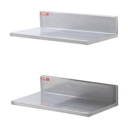8.6" x 16" Stainless Steel Shelf, Wall Mounted Floating Shelves with Backsplash, 44 lbs Load Capacity Commercial Shelves, Heavy Duty Storage Rack for Restaurant, Kitchen, Bar, Home and Hotel
