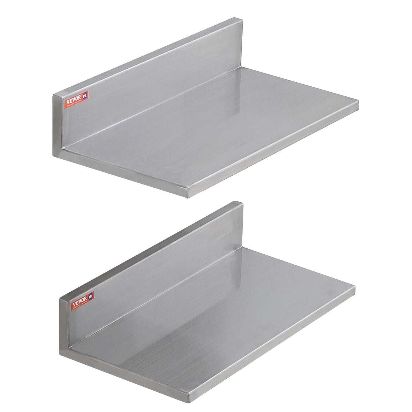 8.6" x 16" Stainless Steel Shelf, Wall Mounted Floating Shelves with Backsplash, 44 lbs Load Capacity Commercial Shelves, Heavy Duty Storage Rack for Restaurant, Kitchen, Bar, Home and Hotel