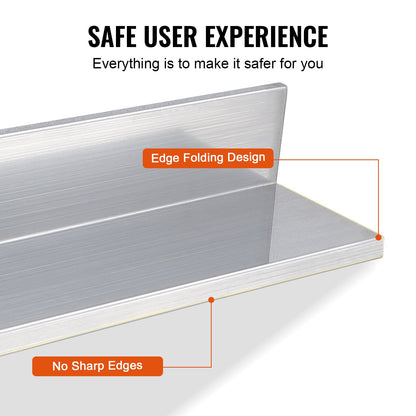8.6" x 24" Stainless Steel Shelf, Wall Mounted Floating Shelving with Backsplash, 44 lbs Load Capacity Commercial Shelves, Heavy Duty Storage Rack for Restaurant, Kitchen, Bar, Home, and Hotel