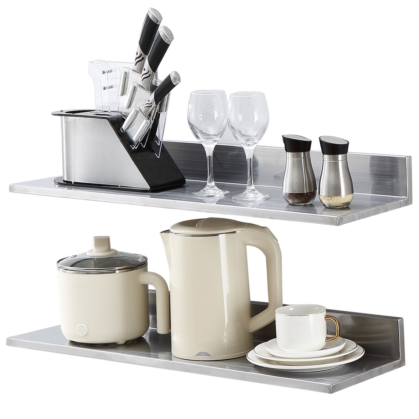 8.6" x 30" Stainless Steel Shelf, Wall Mounted Floating Shelves with Backsplash, 44 lbs Load Capacity Commercial Shelves, Heavy Duty Storage Rack for Restaurant, Kitchen, Bar, Home and Hotel