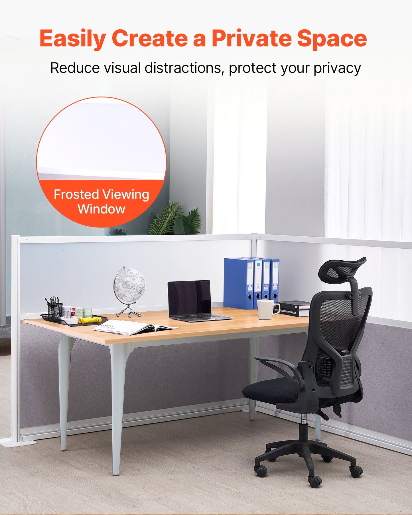 Office Divider Privacy Partitions, 2-Pack, 72" x 48" Room Divider Walls, PET Workstation Cubicle Partition with Frosted Acrylic Windows, Freestanding Privacy Panels for Office Library School