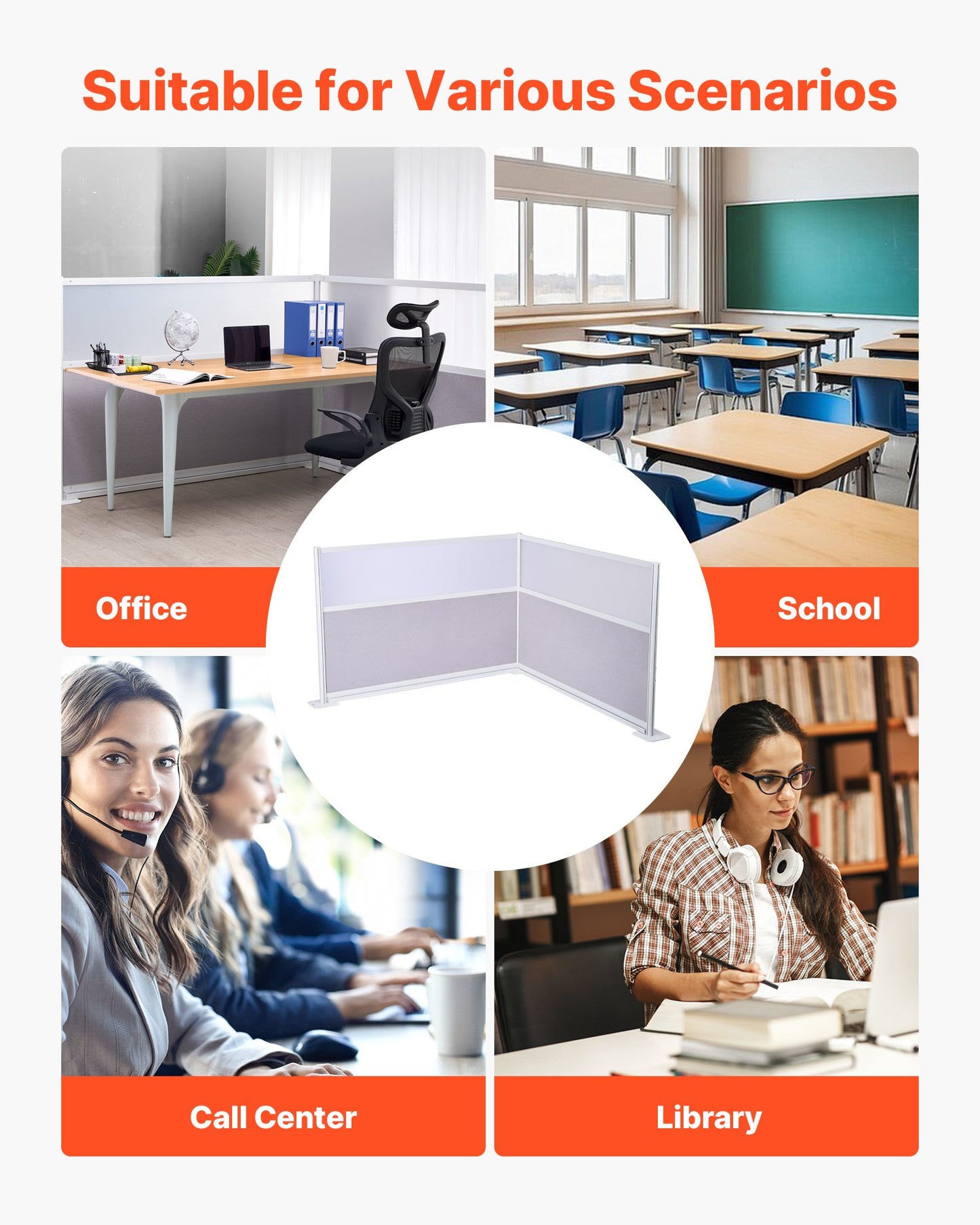 Office Divider Privacy Partitions, 2-Pack, 72" x 48" Room Divider Walls, PET Workstation Cubicle Partition with Frosted Acrylic Windows, Freestanding Privacy Panels for Office Library School