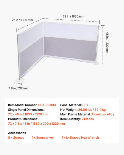 Office Divider Privacy Partitions, 2-Pack, 72" x 48" Room Divider Walls, PET Workstation Cubicle Partition with Frosted Acrylic Windows, Freestanding Privacy Panels for Office Library School