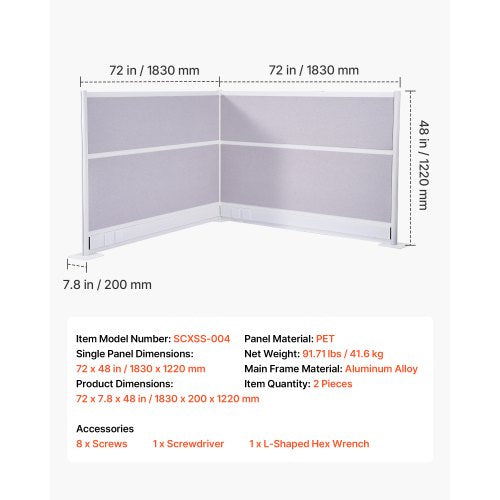 Kontorsavdelare, 2-pack, 1,83m x 1,22m rumsavdelare, PET-arbetsstationsbåsavdelare med uttagsskydd, fristående avskärmningar för kontor, bibliotek, skola |  EU