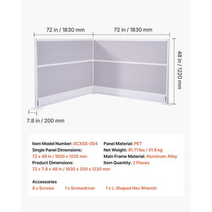 Kontorsavdelare, 2-pack, 1,83m x 1,22m rumsavdelare, PET-arbetsstationsbåsavdelare med uttagsskydd, fristående avskärmningar för kontor, bibliotek, skola |  EU