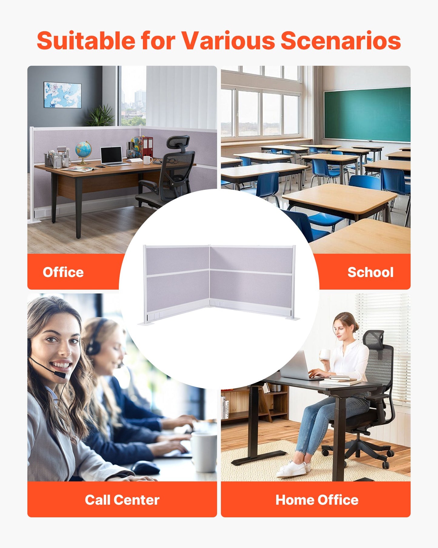 Office Divider Privacy Partitions, 2-Pack, 72" x 48" Room Divider Walls, PET Workstation Cubicle Partition with Outlet Covers, Freestanding Privacy Panels for Office Library School