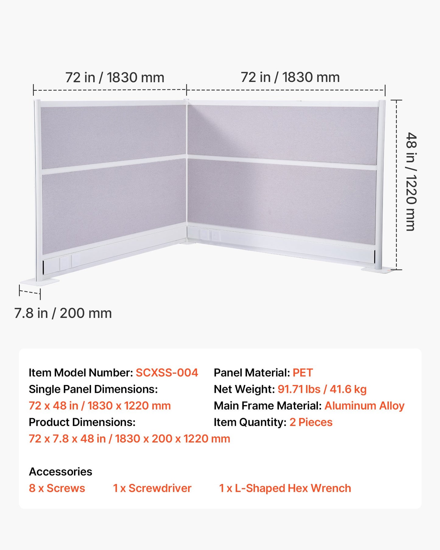 Office Divider Privacy Partitions, 2-Pack, 72" x 48" Room Divider Walls, PET Workstation Cubicle Partition with Outlet Covers, Freestanding Privacy Panels for Office Library School