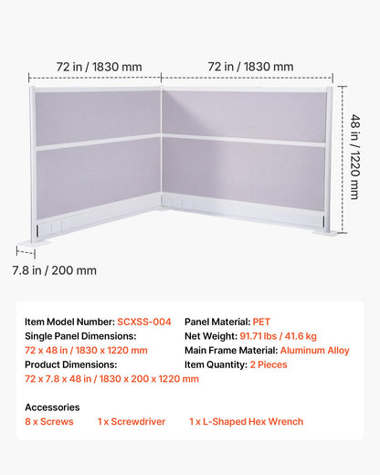 Office Divider Privacy Partitions, 2-Pack, 72" x 48" Room Divider Walls, PET Workstation Cubicle Partition with Outlet Covers, Freestanding Privacy Panels for Office Library School