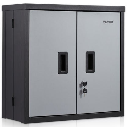 Foldable Wall Cabinet, Metal Garage Locker Mounted 26" Small Tool Chest 240 LBS Loading Capacity Adjustable Shelf Magnetic Door File for Warehouse Office Home Black