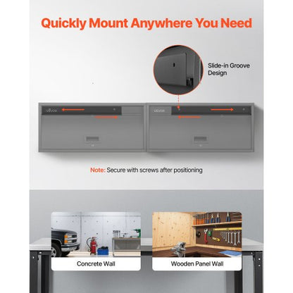 Metallväggskåp, 77B x 30,5D x 35,6H cm, Flytande verktygsskåp för garage med uppfällbar dörr, 54,5 kg belastning per hyllplan, Lämplig för garage, källare, kök, lager, montering krävs |  EU