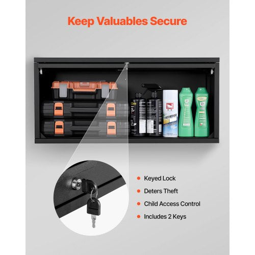 Metallväggskåp, 77B x 30,5D x 35,6H cm, Flytande verktygsskåp för garage med uppfällbar dörr, 54,5 kg belastning per hyllplan, Lämplig för garage, källare, kök, lager, montering krävs |  EU