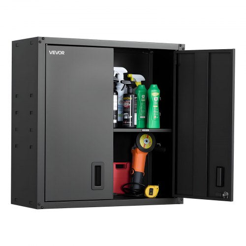 Metal Wall Cabinet, 30W x 12.2D x 30H Inch, Steel Floating Hanging Storage Cabinet with Locking Doors and Adjustable Shelf for Garage, Basement, Kitchen, Warehouse Assembly Required, Black