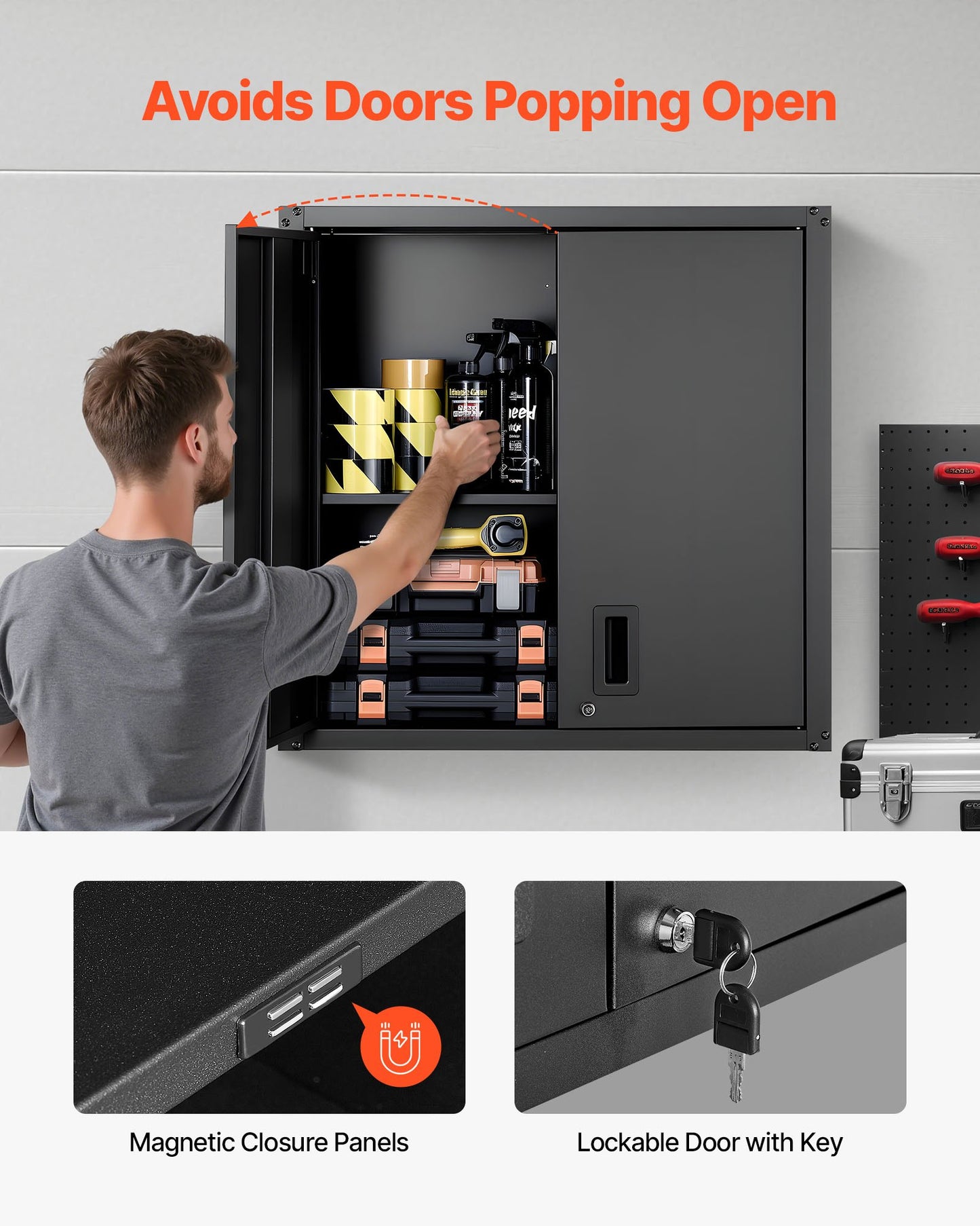Metal Wall Cabinet, 30W x 12.2D x 30H Inch, Steel Floating Hanging Storage Cabinet with Locking Doors and Adjustable Shelf for Garage, Basement, Kitchen, Warehouse Assembly Required, Black