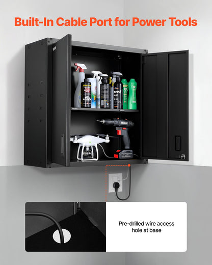 Metal Wall Cabinet, 30W x 12.2D x 30H Inch, Steel Floating Hanging Storage Cabinet with Locking Doors and Adjustable Shelf for Garage, Basement, Kitchen, Warehouse Assembly Required, Black
