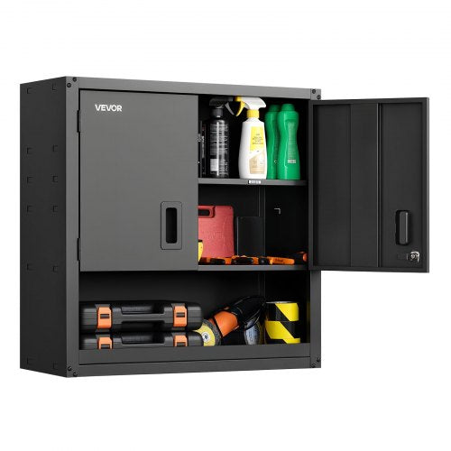 Metal Wall Cabinet, 30W x 12.01D x 30H Inch, Steel Floating Hanging Storage Cabinet with Locking Doors and Adjustable Shelf for Garage, Basement, Kitchen, Warehouse Assembly Required, Black