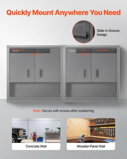 Metal Wall Cabinet, 30W x 12.01D x 30H Inch, Steel Floating Hanging Storage Cabinet with Locking Doors and Adjustable Shelf for Garage, Basement, Kitchen, Warehouse Assembly Required, Black
