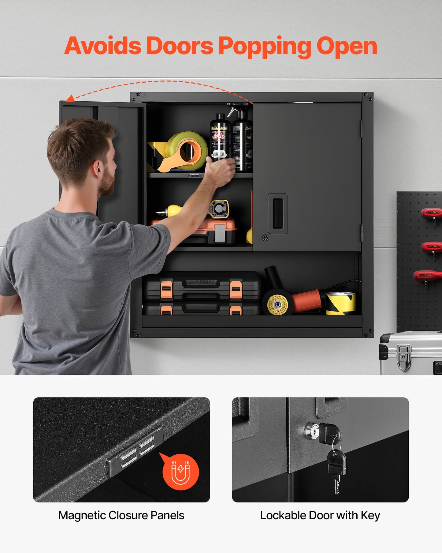 Metal Wall Cabinet, 30W x 12.01D x 30H Inch, Steel Floating Hanging Storage Cabinet with Locking Doors and Adjustable Shelf for Garage, Basement, Kitchen, Warehouse Assembly Required, Black
