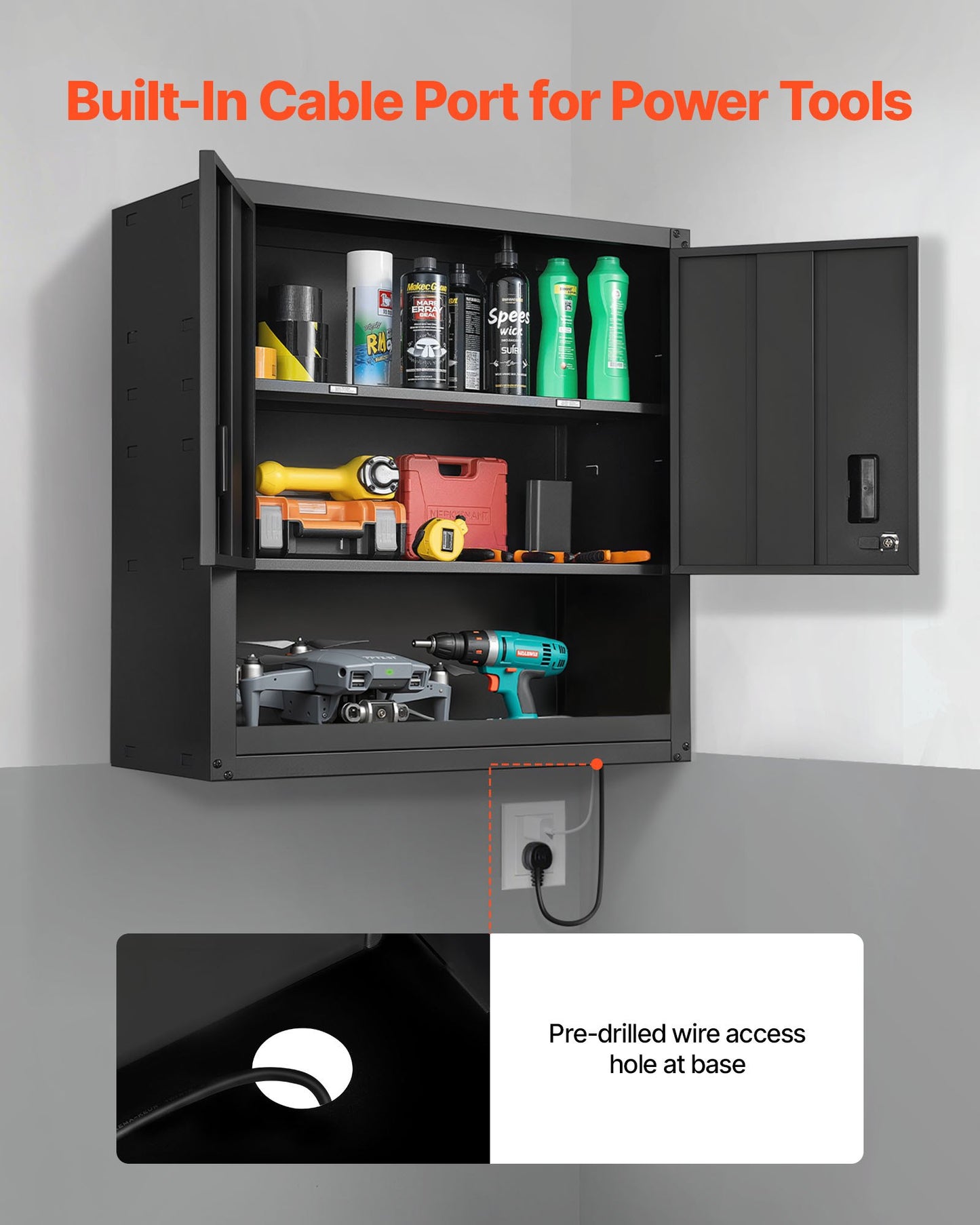 Metal Wall Cabinet, 30W x 12.01D x 30H Inch, Steel Floating Hanging Storage Cabinet with Locking Doors and Adjustable Shelf for Garage, Basement, Kitchen, Warehouse Assembly Required, Black
