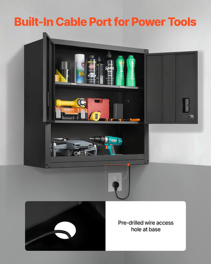 Metal Wall Cabinet, 30W x 12.01D x 30H Inch, Steel Floating Hanging Storage Cabinet with Locking Doors and Adjustable Shelf for Garage, Basement, Kitchen, Warehouse Assembly Required, Black