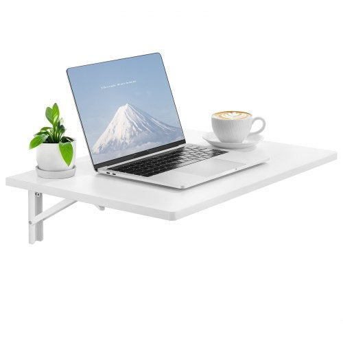 Wall Mounted Folding Table, 23.6 x 15.7 inches Wall Mount Table, Floating Desk with Iron Bracket, Fold Down Desk for Small Spaces, Home Office, Dining, Laundry Room, Kitchen, Bar, White