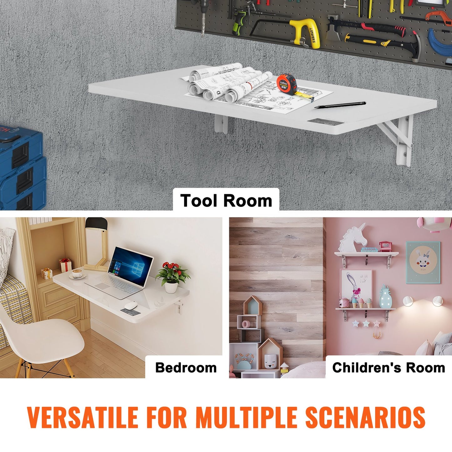 Wall Mounted Floating Folding Table Laptop Desk Home Office 23.62x15.75 Inch