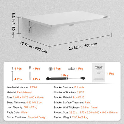 Wall Mounted Floating Folding Table Laptop Desk Home Office 23.62x15.75 Inch