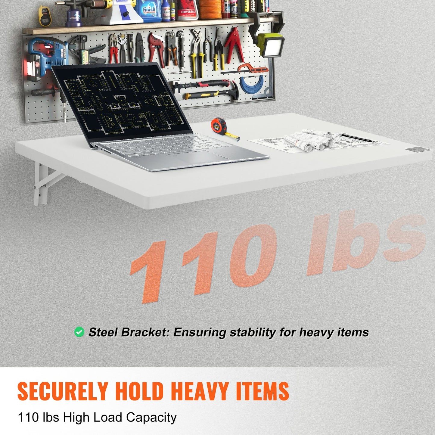 Wall Mounted Floating Folding Table Laptop Desk Home Office 35.43x19.69 Inch