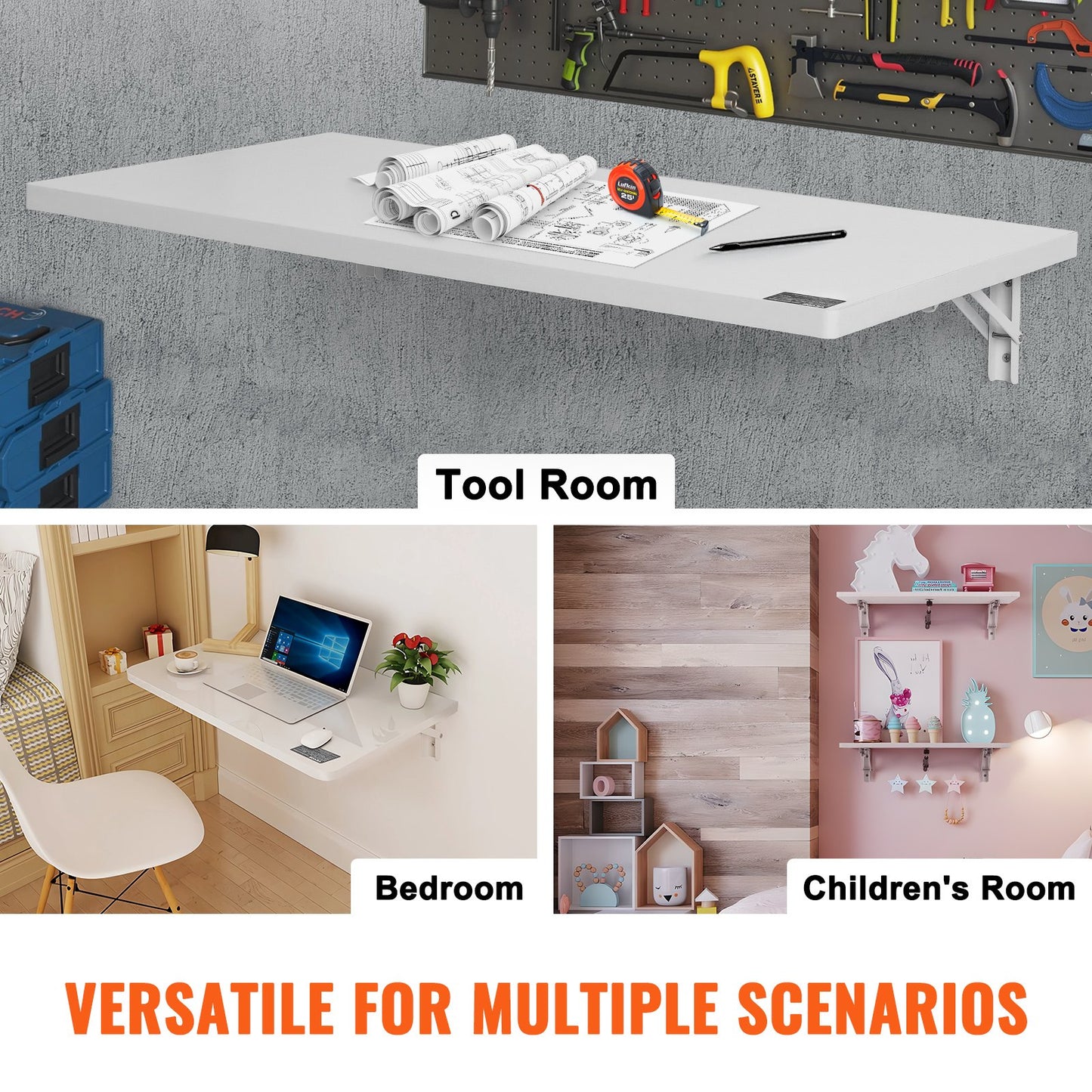 Wall Mounted Floating Folding Table Laptop Desk Home Office 35.43x19.69 Inch