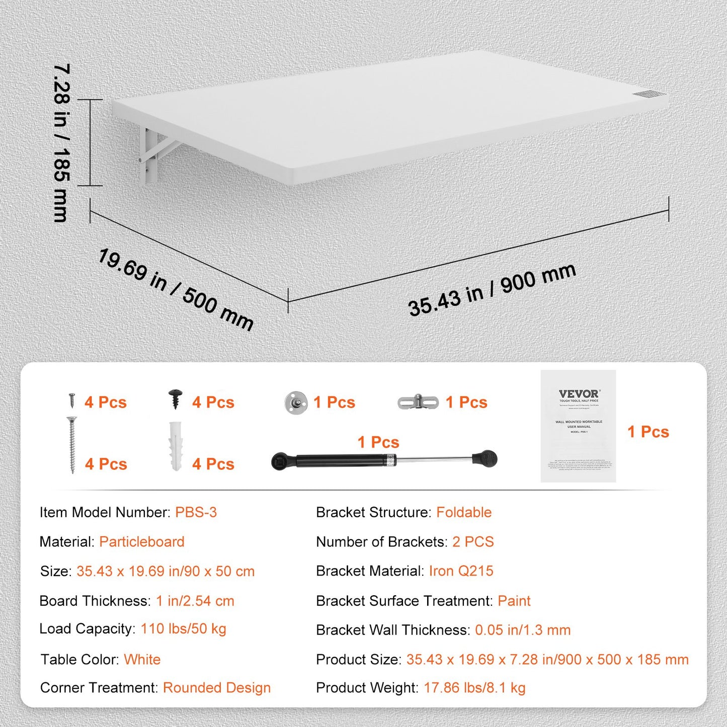 Wall Mounted Floating Folding Table Laptop Desk Home Office 35.43x19.69 Inch