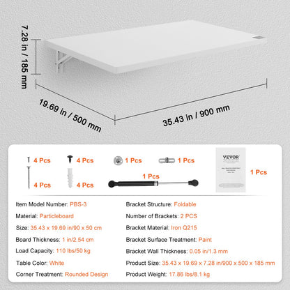 Wall Mounted Floating Folding Table Laptop Desk Home Office 35.43x19.69 Inch