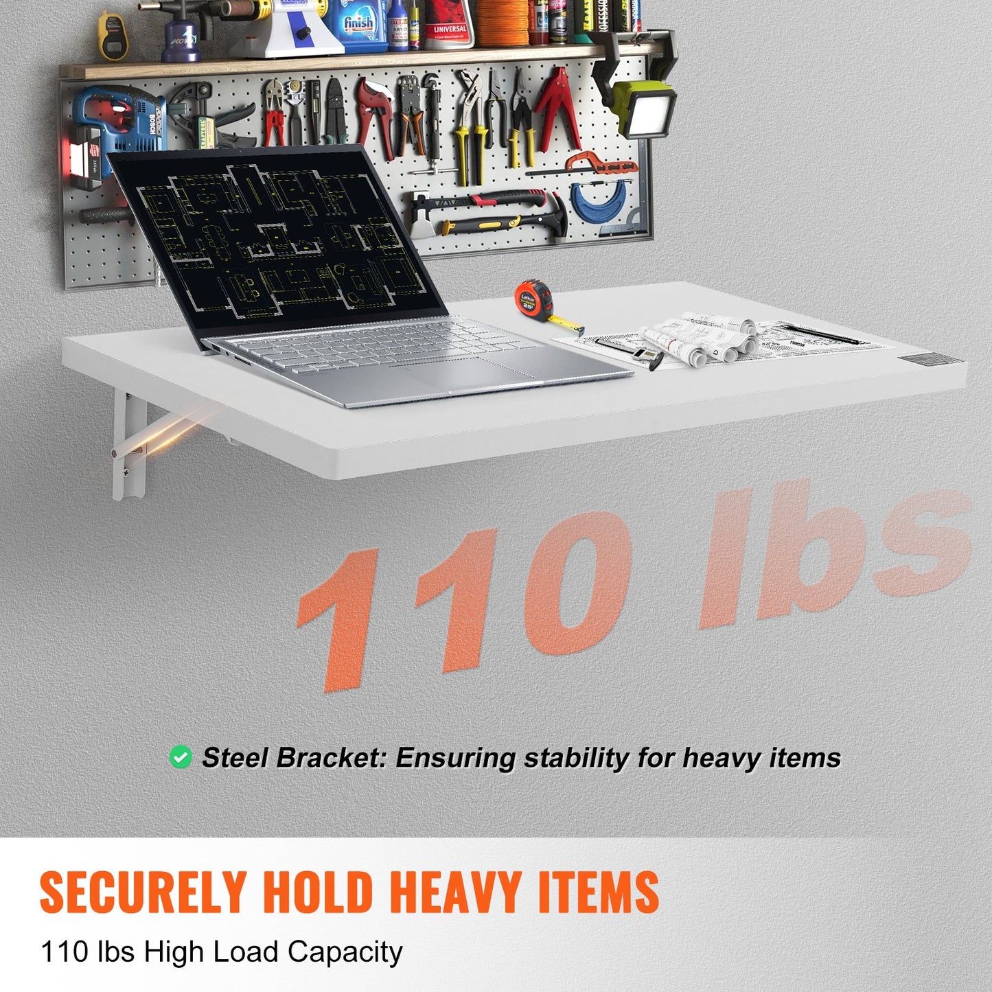 Wall Mounted Floating Folding Table Laptop Desk Home Office 31.5x15.75 Inch