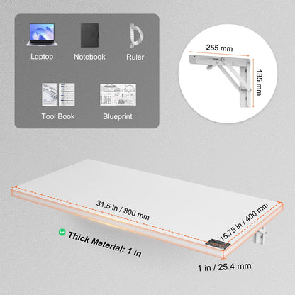 Wall Mounted Floating Folding Table Laptop Desk Home Office 31.5x15.75 Inch