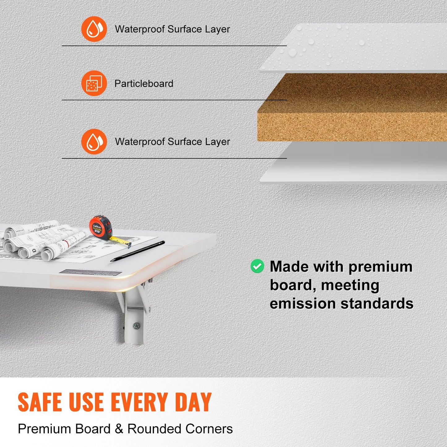 Wall Mounted Floating Folding Table Laptop Desk Home Office 31.5 x 23.6 Inch