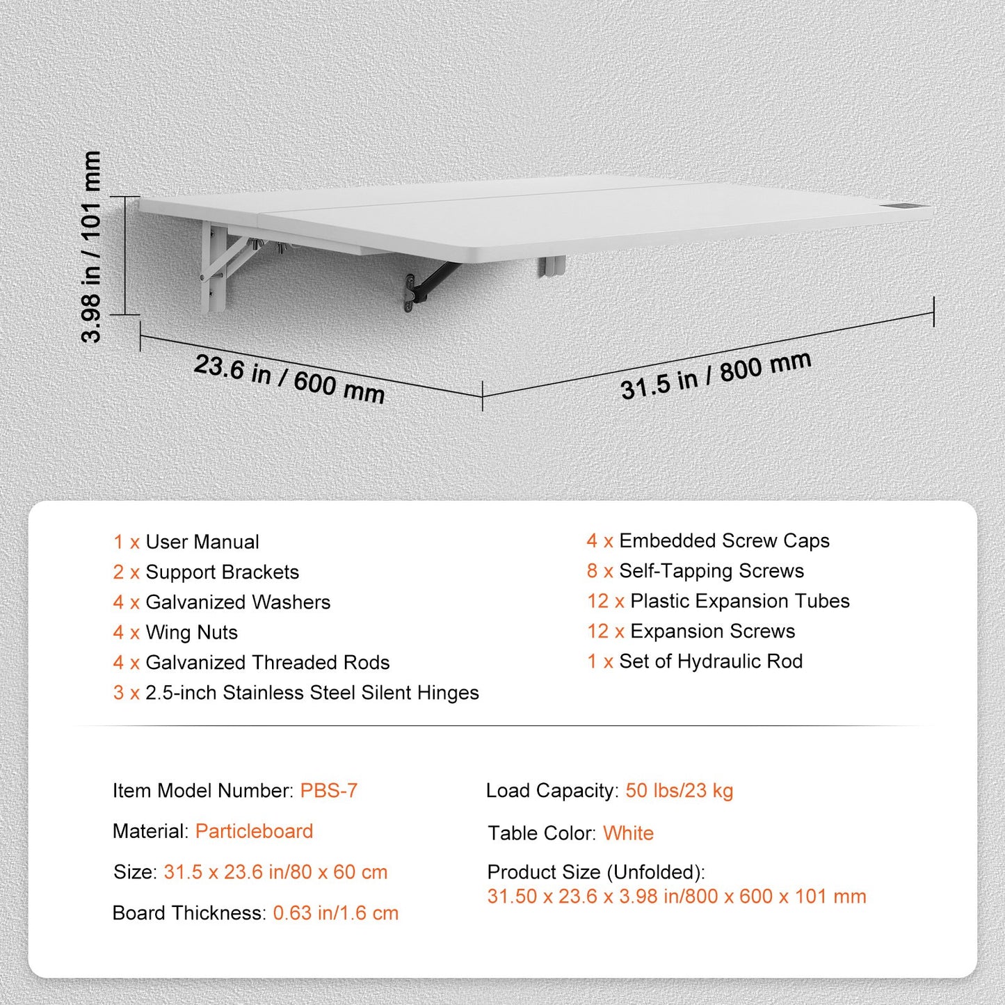 Wall Mounted Floating Folding Table Laptop Desk Home Office 31.5 x 23.6 Inch